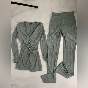 Shein light green ribbed knit long sleeve top and leggings set